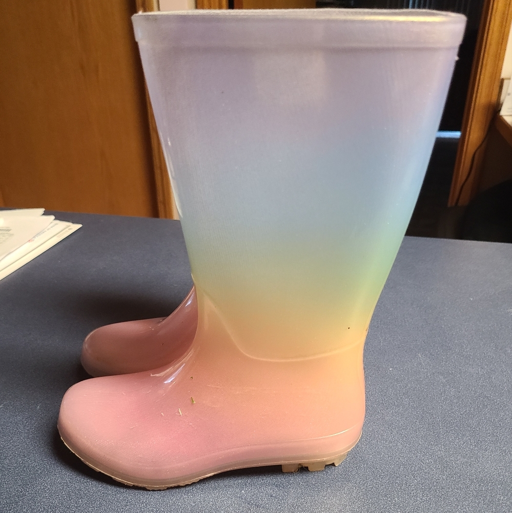 Little girls rainbow rain boots